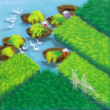 早朝の田んぼで ベトナム アジア Oil Paintings
